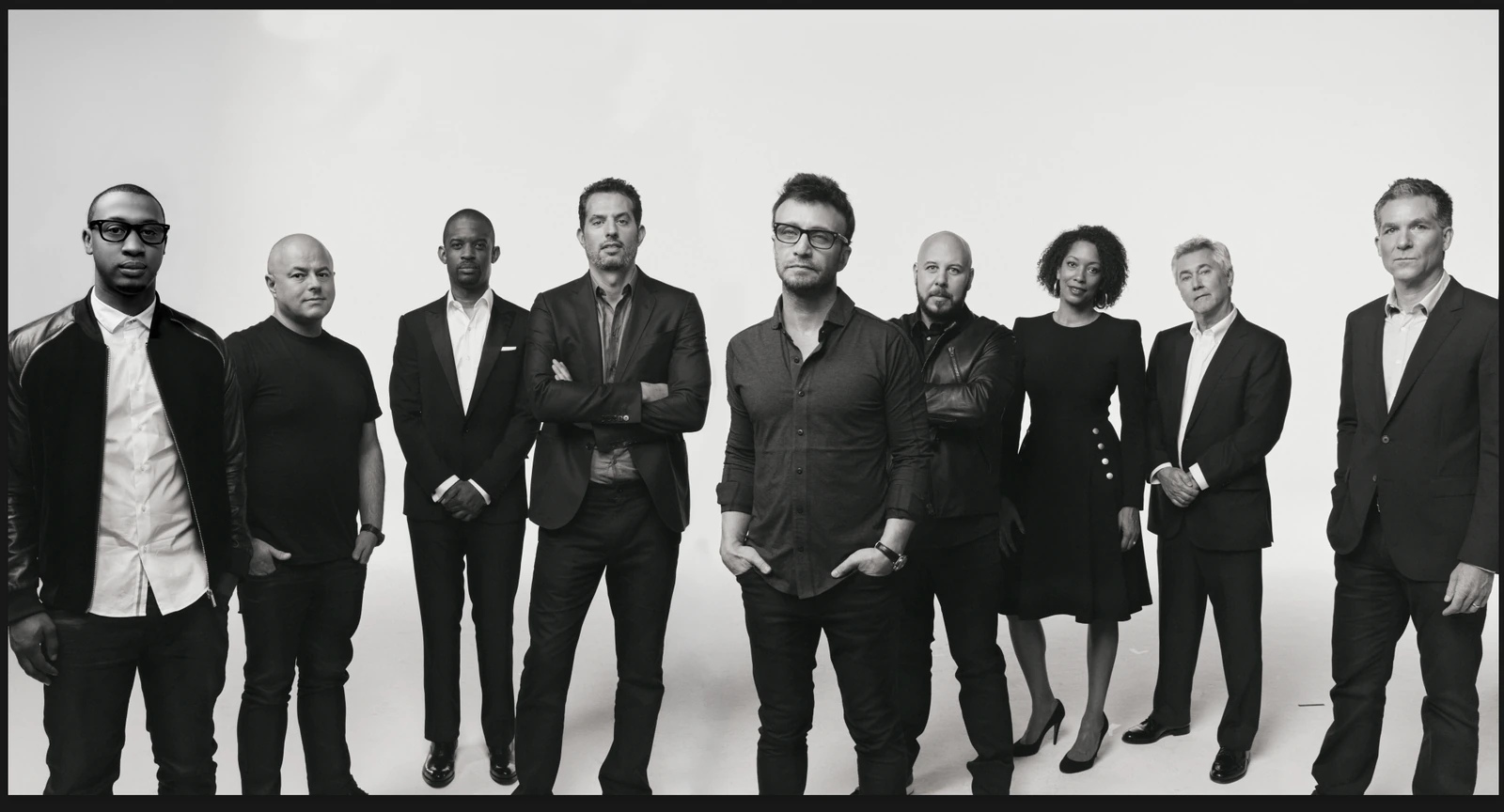 Music managers Guy Oseary, Cortez Bryant, Ron Laffitte, Adam Leber, Larry Rudolph and more, sharp in black, for Billboard.